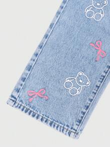 Jeans casual e versatili di moda da strada per ragazze, con stampa carina, lavati, comodi e con gamba larga allentata