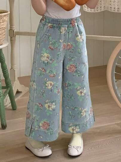 Dazy Kids 年轻女孩松紧腰花卉印花休闲牛仔裤