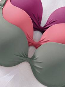 DesireSculpt 3pcs Solid Color Wire-Free Supportive Seamless Full Coverage Bras, Ultra-Soft Microfiber - Multicolor - View 5