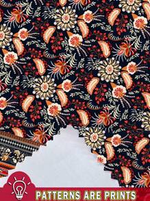 EMERY ROSE Casual Vintage Floral Pattern Loose Round Neck Short Sleeve Plus Size Dress, Suitable For Summer,Beach Dress Sundress,Holiday Outfits Boho Suitable For Going Out Chic Dress,Flower/Vacation/Spring - Black - View 7