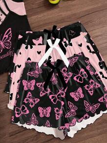 Dream Adore Set de 3 piezas de pijama con camiseta de tirantes y shorts con estampado de dibujos animados