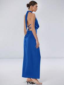 Aveloria Modichic 2025 Orange Satin High-End Design Minimalist Elegant Luxurious Vintage Loose Front Draped Backless Tie-Up Sexy Dress For Women