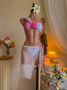 SHEIN MOD 碎花不对称拼接性感比基尼套装 - 彩色 - 查看 1