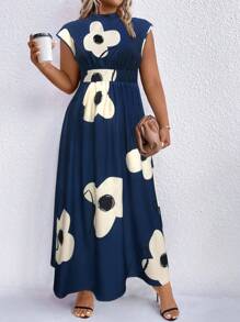 SHEIN Clasi Plus Polka Dot Print Mock Neck Dress Maxi Women Outfit - Multicolor - View 4
