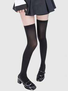 ROMWE Goth 1 Pair High Elasticity Black Thigh High Socks For Women