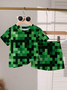 GraphicGems Boy 2-Piece Set: Allover Print Short Sleeve T-Shirt And Shorts Young Boys 2 Piece  For Summer