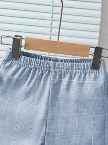 Souflis Souflis 2 stuks babyjongens ruitpatroon splice revers korte mouw shirt en shorts set