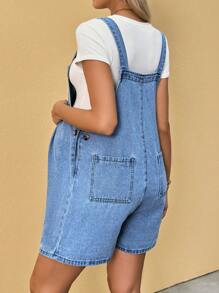 SHEIN Peto de mezclilla de verano sin mangas de unicolor con pliegues para maternidad