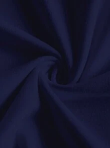 SHEIN Essnce 女式休闲海军蓝马里布海滩印花单肩宽松长袖 T 恤