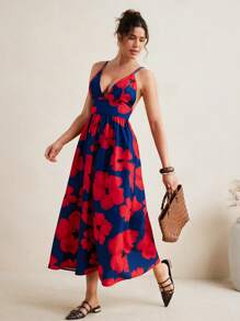VALERIA GALIPOLI Floral Print Double Straps Midi Dress Women Summer Going Out Outfit Vacation Holiday Beach