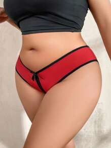 SHEIN Plus Size Women Comfy Bowknot Waist Briefs - Red - View 6