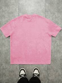 Manfinity Roghcode 夏季大码男士休闲街头风格图案印花短袖 T 恤 - 粉色 - 查看 4