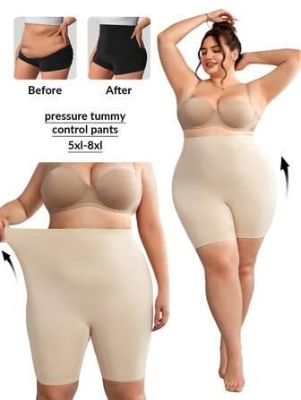 SHEIN CURVE+ Leggings cortos versátiles y casuales de cintura elástica de unicolor para mujer de talla grande, para vacaciones de verano/campo/playa