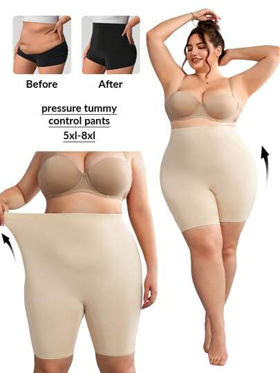 SHEIN CURVE+ 大码女式度假纯色松紧腰休闲百搭短款紧身裤夏季/乡村/海滩度假装/沙滩装/沙滩装