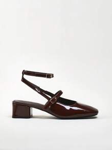 Solezae 女士新款复古优雅踝带玛丽珍高跟鞋 - 巧克力棕 - 查看 2