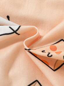 SHEIN 2 piezas Conjunto de pijama holgado de punto con camiseta de manga corta cuello redondo y pantalones cortos con estampado de dibujos lindos para niña, ropa de verano para el hogar