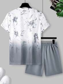 Manfinity RSRT Herren Blumen Muster Rundhals Kurzarm Lässig T-Shirt & Shorts mit Kordelzug Taille Set für Urlaub, Sommeroutfit für Herren Urlaubskleidung Zweiteiliges Set