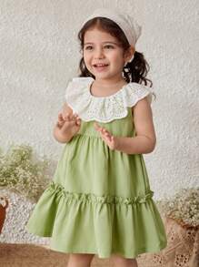 Blossori Baby Girls Countryside Vacation Ruffle Collar Sleeveless Dress - Green - View 4