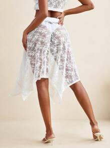 Oxana Handkerchief Hem Full White Lace Transparent Sexy Women Skirt Boho Summer Holiday Beach