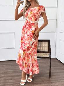 Miaspire Women Long Dress With Short Sleeve, Fashion For Summer,Bodycon Dress,Summer Outfits, Floral Dress Vacation Outfit For Women Spring Sunmmer - Multicolor - View 6