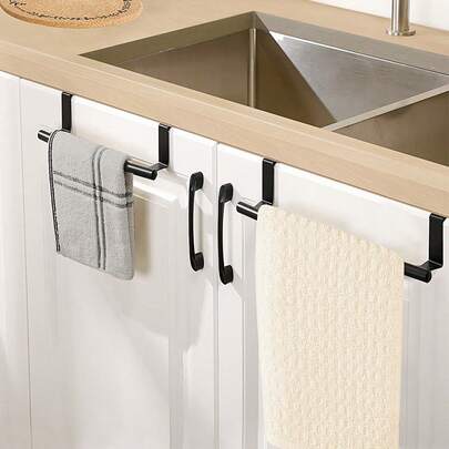 SHEIN Basic living 1PC Black Single Rod Towel Rack Cabinet Door Back Type Hanging Rack Non-punched Towel Rod