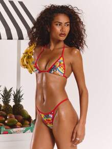 MUSERA Top de bikini con patrón de triángulos en contraste, ideal para primavera, verano, Ibiza, vacaciones, lindo, festival, ropa de playa, playa, estilo boho Y2K