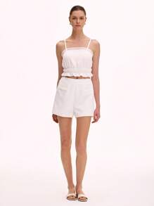Chiquease 2pcs/Set White Lace Trim Camisole Top And Elastic Waist Shorts - White - View 4