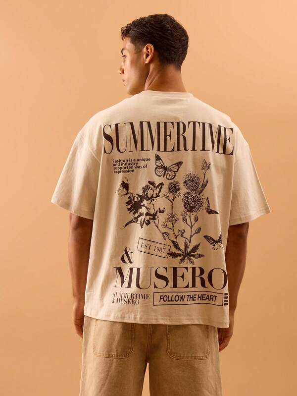 Musero Men Oversized Jersey Graphic Short Sleeve T-Shirt Drop Shoulder Style Summer Spring Holiday Vacation