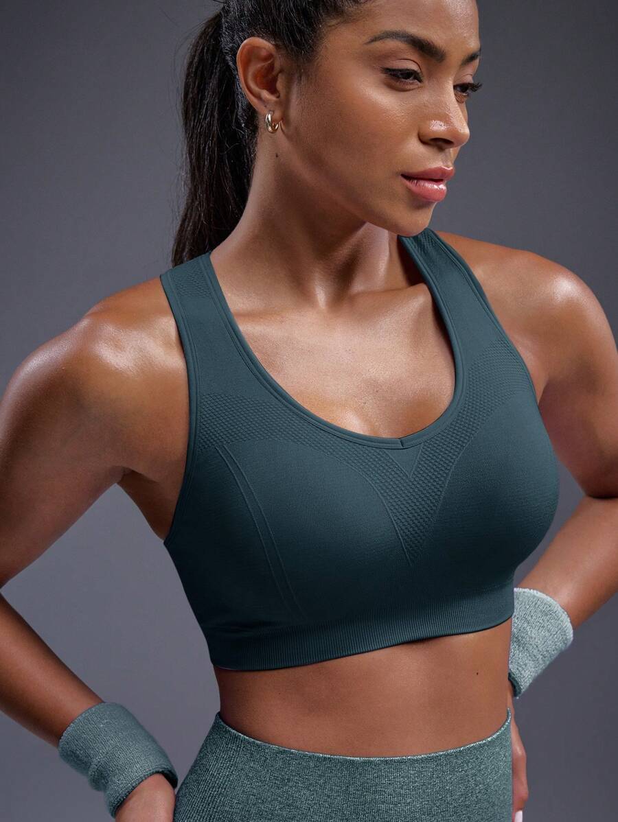 Powerista حمالة صدر رياضية للنساء ذات لون أحادي بتصميم بسيط ومريح - أخضر عسكري - مشاهدة 1