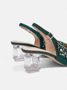 CUCCOO CURVES Women's Fashion Crystal Heel, Glitter Silver Ladies High Heel Peep Toe Slingback Shoes, Suitable For Outings, Banquets, Parties And Other Events