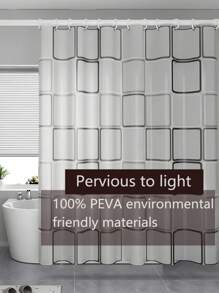 1 pieza Cortina de ducha a cuadros en blanco y negro, impermeable y a prueba de moho, de PEVA, con anillas metálicas. Disponible en diferentes tamaños. Decoración de baño de verano para el hogar - Blanco - Ver 2