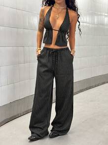 StreetHx 女士休闲纯色上衣和裤子两件套