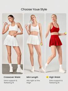 GLOWMODE Falda de tenis con control de barriga plisada y pantalones cortos incorporados con bolsillos laterales, para tenis, golf y uso diario en primavera y verano