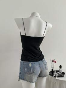 Franclia Canotta elegante e carina da donna con decorazione a farfalla 3D, per l'estate - nero - Visualizzare 2