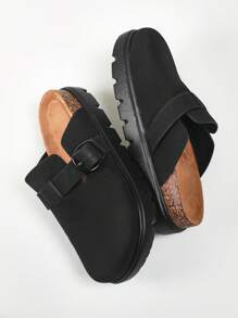 Solezae 女式黑色厚底波士顿木屐 - 经典日常穿着，街头风格，白色凸纹鞋底，波状鞋垫，夏季鞋，春季鞋，春假鞋，复活节母亲节礼物 - 黑色 - 查看 5