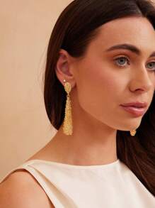 1 对时尚哑光几何水滴纹理耳环，适合女性日常、派对和宴会佩戴礼物 - 金黃色 - 查看 4