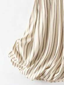 Franclia 女士休闲条纹印花缺口领短袖连衣裙，适合度假 - 杏色 - 查看 3