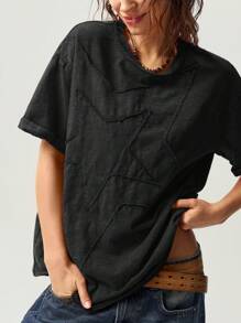 Bohemela Áo thun nữ cổ tròn tay ngắn họa tiết ngôi sao mùa hè, dáng rộng, giặt thoải mái, áo phông rộng thùng thình cho nữ, áo phông quá khổ cho nữ, áo phông rộng cho nữ, áo phông quá khổ cho nữ, áo phông tay ngắn - màu đen - Xem 3