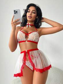 SHEIN 3件套女士性感蕾丝和网眼内衣套装