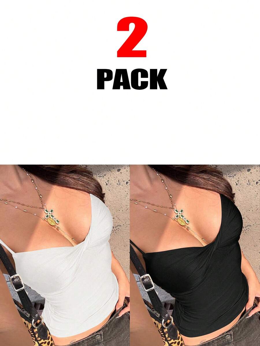 INAWLY Áo hai dây đơn giản, bó sát phía trước, không tay cho nữ - Nhiều màu - Xem 1