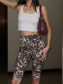 INAWLY Fashion Sexy Club Leopard Print Form-Fitting Capri Pants