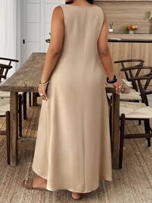 EMERY ROSE Vestido casual holgado de mujer talla grande con escote en V y sin mangas