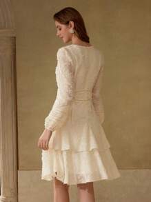 PREMIUM 优雅时尚花卉装饰收腰女式短裙 - 杏色 - 查看 3