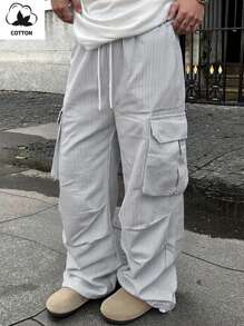 Manfinity EMRG Men's Striped Drawstring Waist Cargo Pocket Wide Leg Pants - Baby Blue - View 1