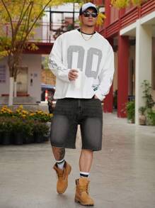 DAZY Summer Solid Color Pocket Loose Casual Men's Denim Shorts - Black - View 6
