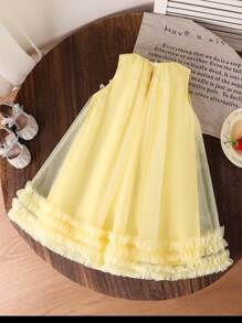 SHEIN 女童无袖碎花连衣裙，可爱甜美风格，优雅大方的设计，适合夏季 - 黃色 - 查看 2