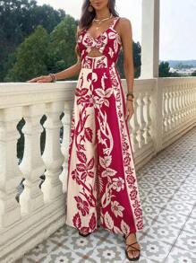 SHEIN VCAY 女式梭织印花宽松阔腿连体裤