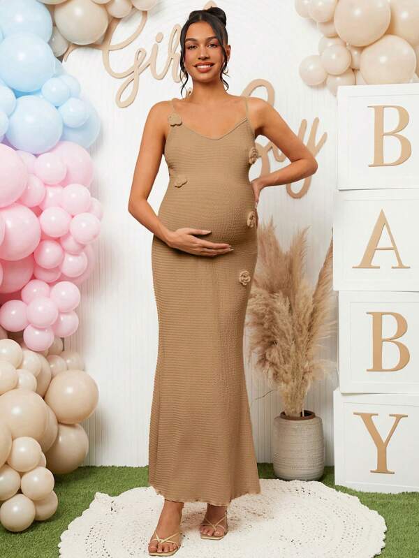 Loomaby Vestido corto tipo camiseta de embarazo con aplicaciones estampadas de unicolor, para el verano