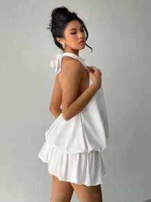 Vestido mini de mujer de cuello de halter y espalda descubierta, de verano - Blanco - Ver 6