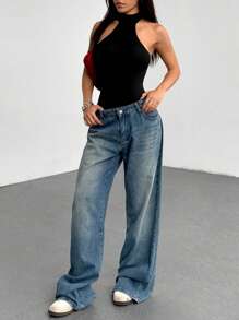 SHEIN Unity 黑色高领露背吊带紧身连衣裤，超级柔软舒适，性感海滩度假休闲百搭日常穿着，适合娇小女性，夏季